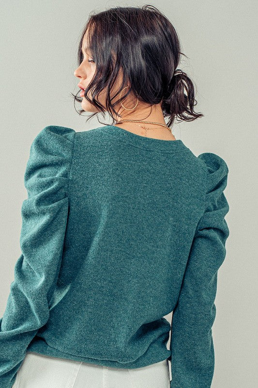PUFF SLEEVE GREEN SWEATER