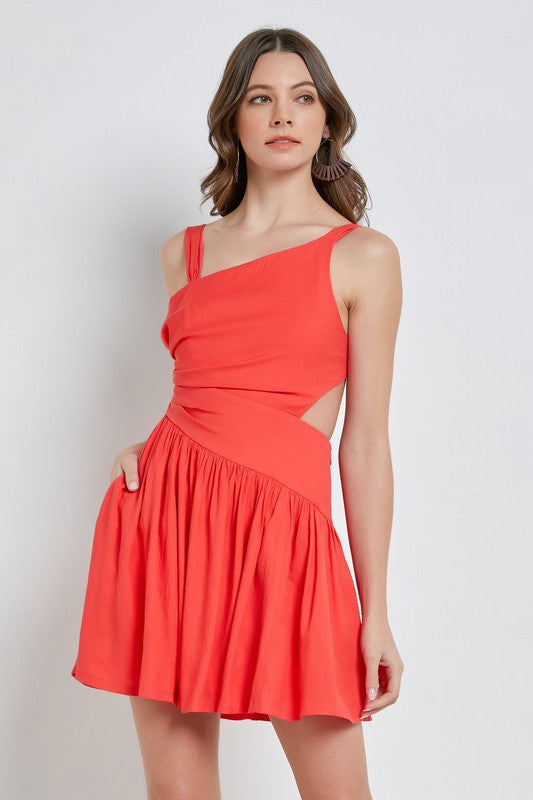 OPEN BACK ORANGE RUCHED DRESS