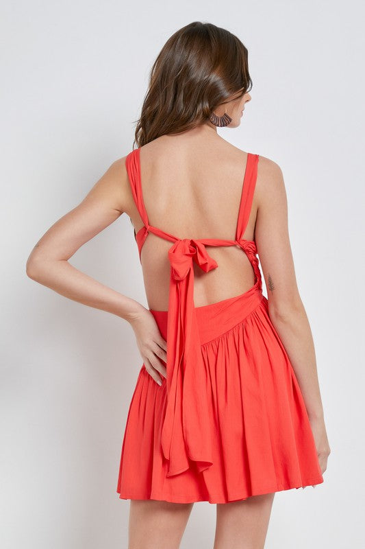 OPEN BACK ORANGE RUCHED DRESS