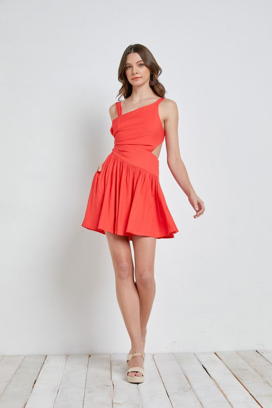 OPEN BACK ORANGE RUCHED DRESS