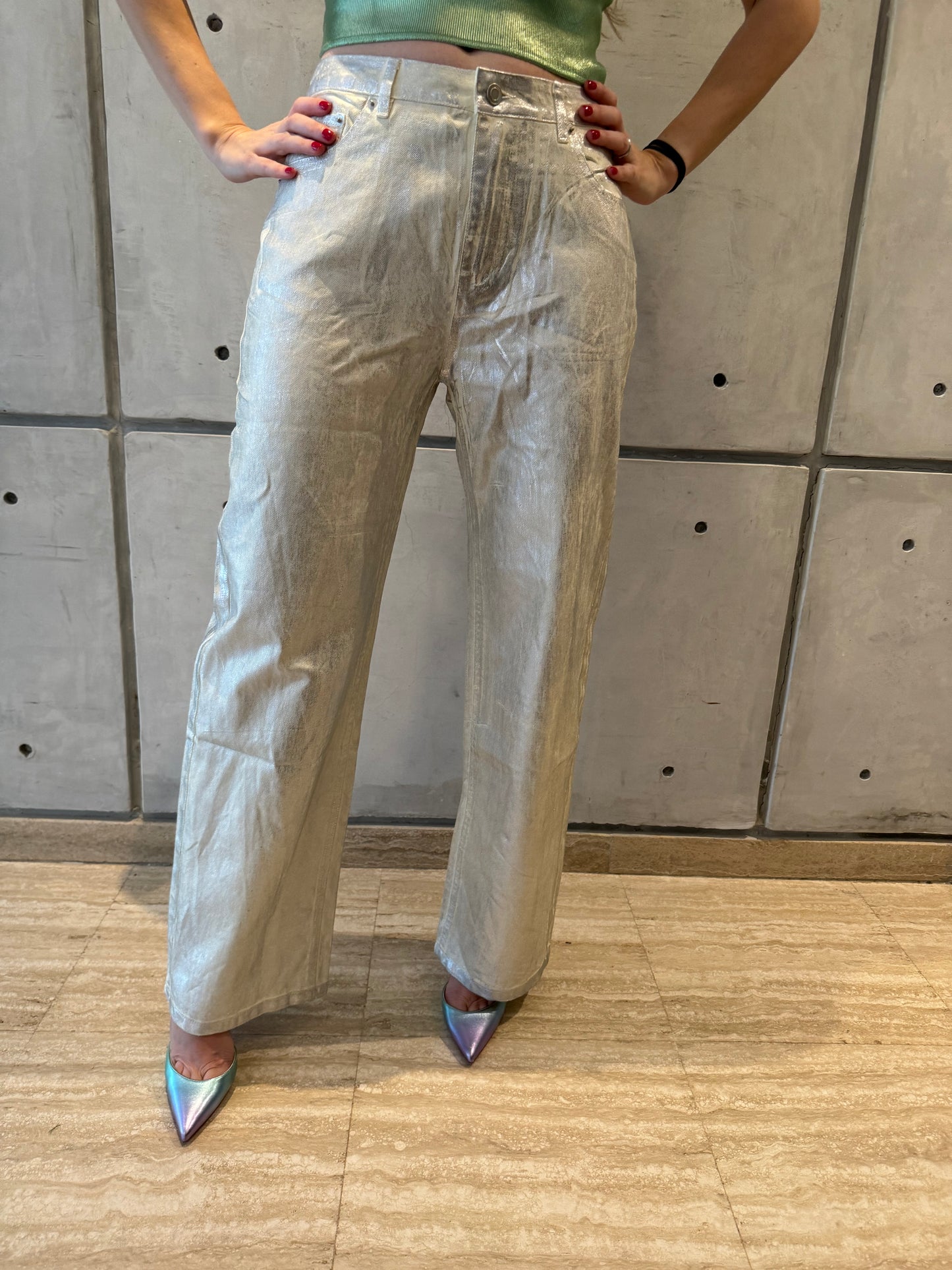 METALLIC SILVER PANT
