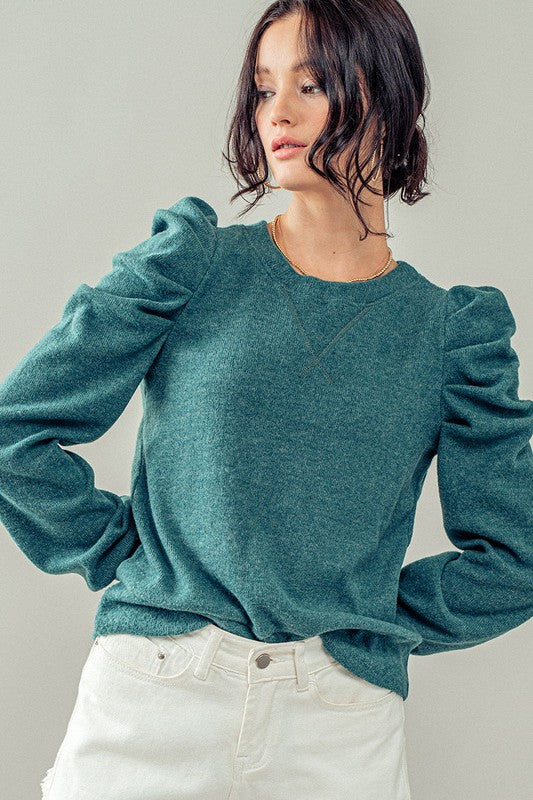 PUFF SLEEVE GREEN SWEATER