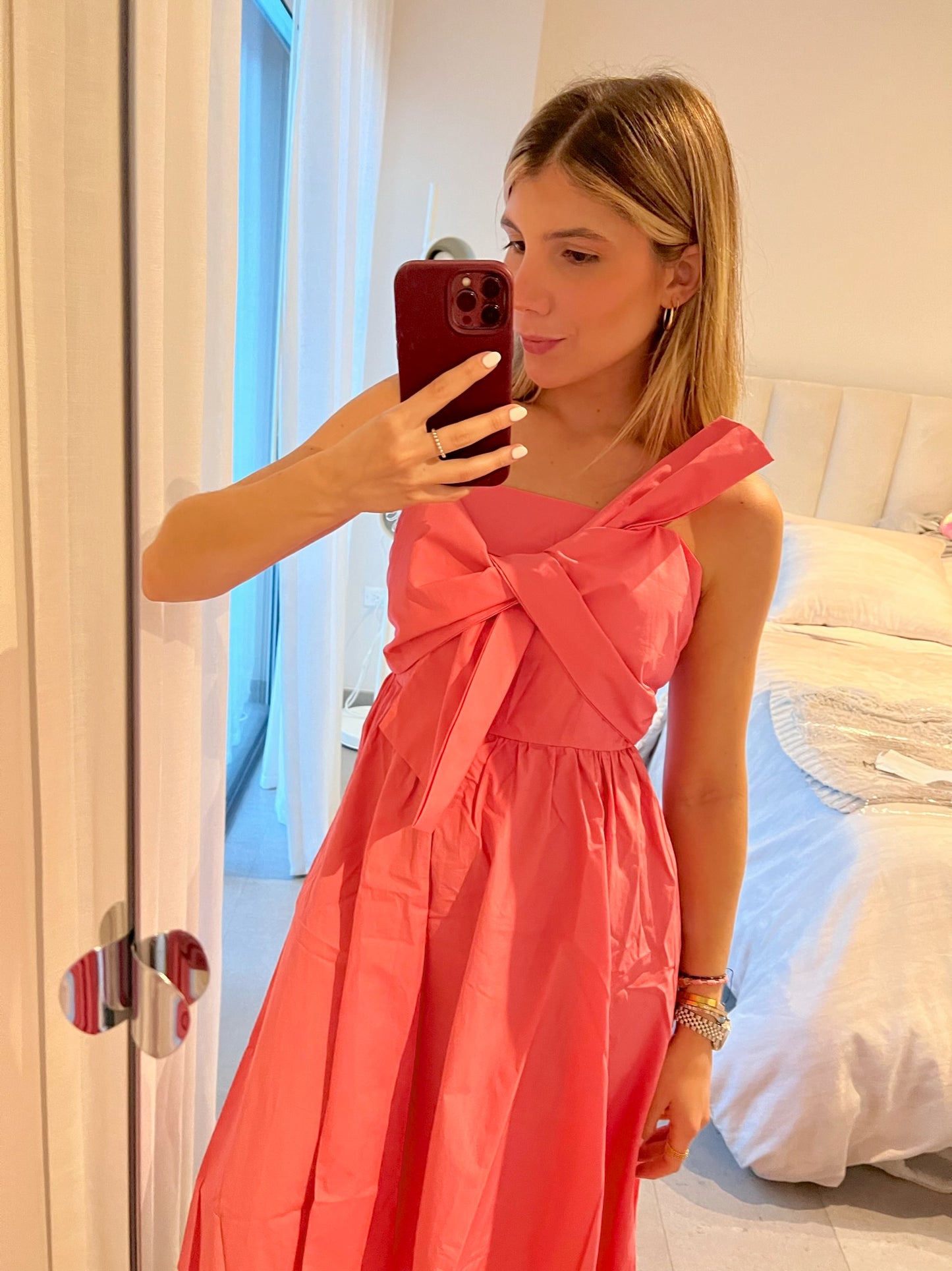 PINK LACE MIDI DRESS