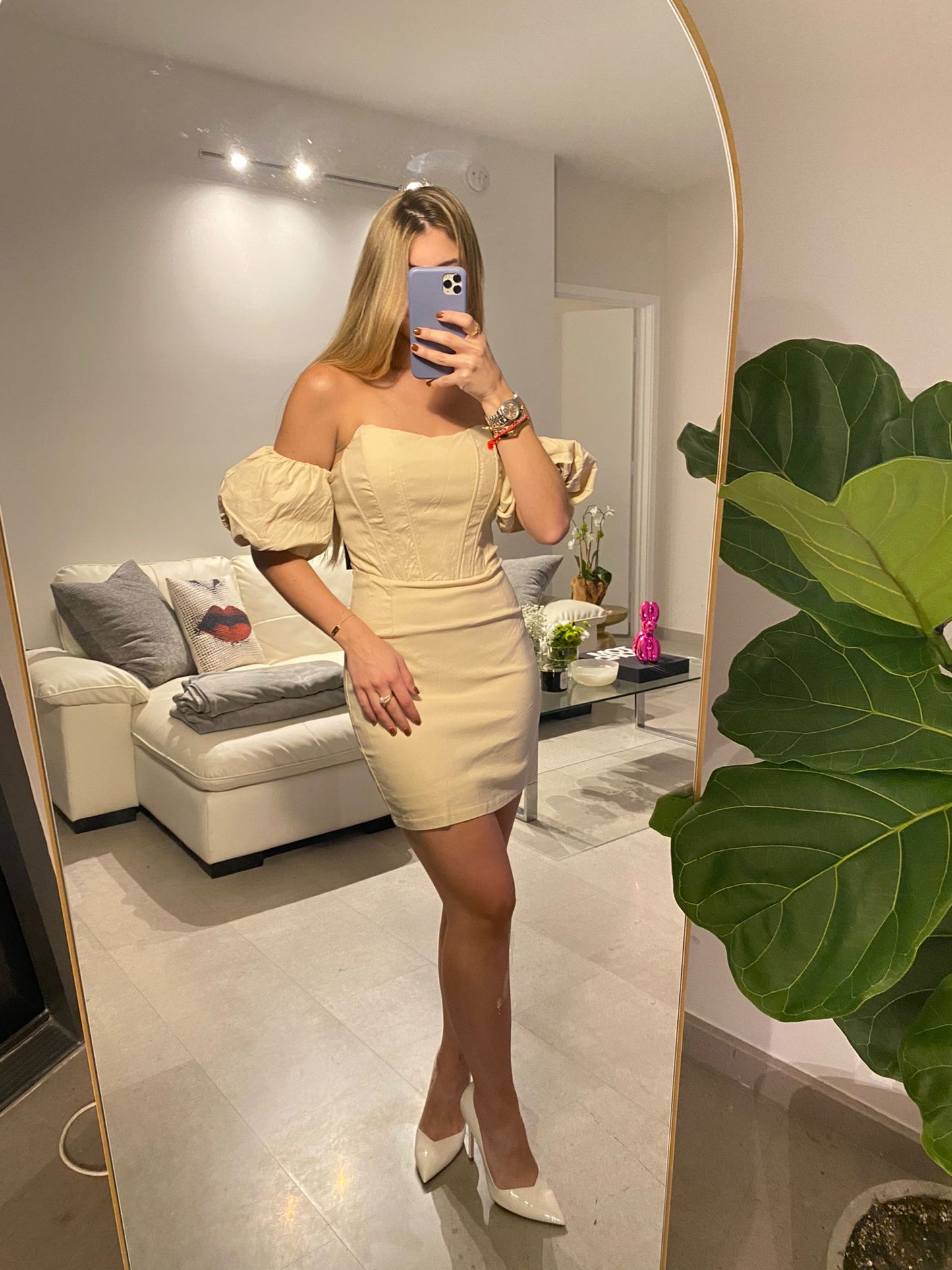 OFF SHOULDER NUDE DRESS