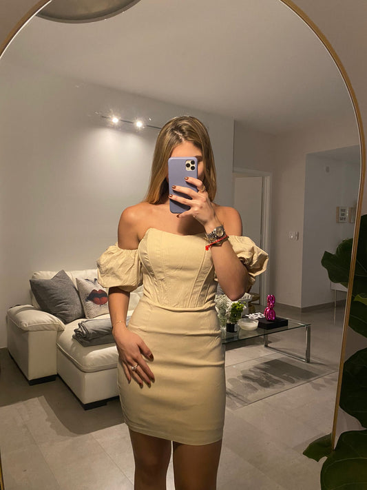 OFF SHOULDER NUDE DRESS