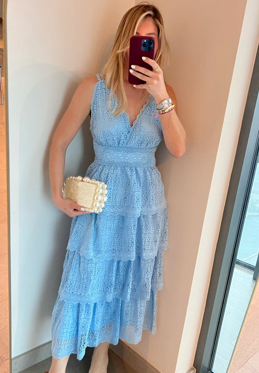 BLUE CROCHET MIDI DRESS