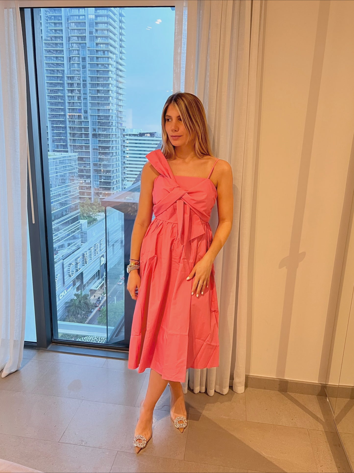 PINK LACE MIDI DRESS